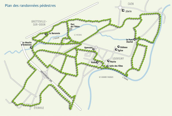 plan des chemins de randos sur Louvigny